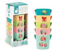 Janod - 5 Cubos de Actividades Para El Baño - Juguete de Estímulo Para Bebés - Primera Infancia - Cubos con Bebés de Animales Marinos - A Partir de 10 Meses, J04722