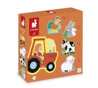Janod - 5 Puzzles Evolutivos Tema Granja - Puzzles Infantiles de 2 a 10 Piezas - Favorece motricidad Fina y lógica - Juego Educativo Desde 24 Meses