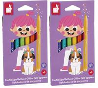 Janod - 8 rotuladores con purpurina - Alta densidad de purpurina y tinta lavable - Colores surtidos - Colorear para niños - Manualidades,scrapbooking,actividades manuales - A partir de 3 años - J07412