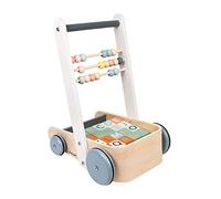 Janod - ABC Buggy Sweet Cocoon - Carro de Madera para Empujar y Caminar - Con 20 Cubos del Alfabeto, Números y Formas + 3 Filas de Ábacos - Pintura al Agua - A partir de 1 Año, J04408