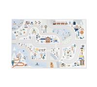 Janod - Alfombrillas de Coche para Niños - Tema Montaña de Invierno - Suave y Antideslizante - Motivo Deporte y Valle - Alfombra de Habitación para Niños y Niñas - 120 x 78cm - A partir de 2 años