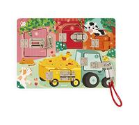 Janod- Animal Tablero De Cerraduras La Granja-Tabla de Actividades-5 Tipos de Apertura-Juguete de Madera FSC-A Partir de 3 Años, J07119, Multicolor, Small (JURATOYS