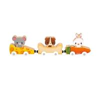 Janod - Animales Familiares Magnéticos - Juguete de Estímulo - 3 Vehículos + 3 Animales de Madera - Estimula la Destreza - Juego de Madera FSC - A Partir de 18 Meses, J03315