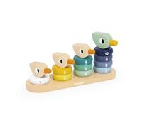 Janod - Apilable de Madera Patos - 14 Piezas numeradas Incluidas - Varillas de Madera con elásticos Seguros - Ideal para Aprender números y motricidad Fina - Desde 12 Meses