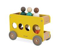 Janod - Autobús Escolar de Madera Bolid - Incluye 6 Personajes - Ruedas Silenciosas - Imaginación y Motricidad - Certificado FSC - Pintura al Agua - A partir de 2 Años, J04635