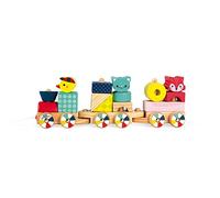 Janod - Baby Forest - Tren de Madera, Juguete de Arrastre, 17 Bloques Incluidos, Aprendizaje de las Formas y Los Colores, Desarrollo de La Motricidad Fina - Desde 1 Año, J08022