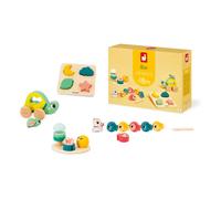 Janod - Baby Play Box - Juguete para nios 18 meses - Juguetes de estmulo con rompecabezas de madera - Habilidades motoras de beb - Juguetes de