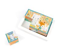 Janod - Bandeja de 6 Cubos de Bebé de Madera Maciza - Colección Pure - Juguete de Estímulo para Bebés - Desarrolla la Motricidad Fina - Pintura al Agua - A partir de 1 Año, J05158