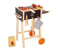 Janod - Barbacoa de Madera - Juguete de Imitación Cocina y Vajilla Infantil - 57 Accesorios incluidos - 2 Ruedas Silenciosas - A Partir de 3 Años, J06619