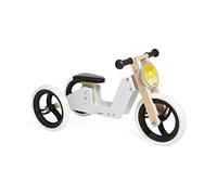 Janod - Bici sin Pedales Triciclo Evolutivo de Madera 2 en 1 - Asiento Regulable y Manillar Ergonómico - Vintage - Equilibrio y Autonomía - Gris - A Partir de 18 Meses, J03280