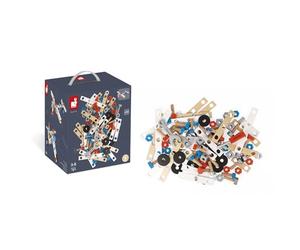 Janod - Brico'Kids - Cubilete con 50 Piezas, en Madera, Juego de Construcción E Imitación, 5 Esquemas Incluidos, Desarrollo de La Motricidad Fina y de La Creatividad - Desde Los 3 Años, J06480