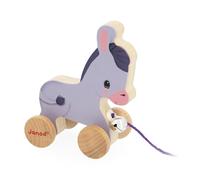 Janod Burro de Madera con Campana-Juguete para Tirar y Empujar-Habilidades motoras y Entrenamiento de la imaginación-Cuerda de 50cm Apta para Manos pequeñas-A Partir de 12 Meses (JURATOYS J03323)