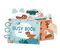 Janod, Busy Book Dinosaurios, Libro de Actividades Francés-Inglés | 18 Páginas de Actividades y 149 Piezas Reposicionables, Números y Alfabeto, Motricidad Fina, Cartón Laminado FSC, 27 x 21 Cm