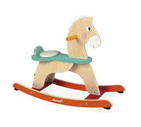 Janod - Caballo balancín evolutivo de Madera - Patines Antideslizantes + cojín + Arco de Seguridad extraíble - Juguete de estimulación - A Partir de 12 Meses