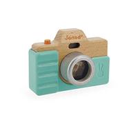 Janod - Cámara de Fotos Primera Infancia - Juguete de Imitación Madera - Luz y Sonido - Juego Estímulo Sentidos y Motricidad - Funda Silicona - Pintura al Agua - A partir de 18 Meses, J05381