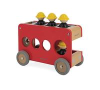 Janod - Camión de Bomberos de Madera Bolid - 4 Bomberos - Ruedas Silenciosas - Imaginación y Motricidad Fina - Certificado FSC - Pintura al Agua - A partir de 2 Años, J04632