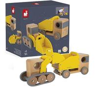 Janod - Camión Volquete y Excavadora de Madera Bolid - Ruedas Silenciosas - Imaginación y Motricidad Fina - Certificado FSC - Pintura al Agua - A partir de 2 Años, J04634