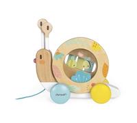 Janod - Caracol de Madera Que Gira al Caminar - Juguete de Madera con Xilófono y Pandereta - Pintura al Agua - Juguete Educativo de Despertar Musical - A Partir de 1 Año, J05159