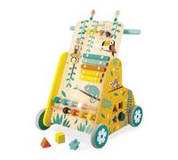 Janod - Carrito Multiactividades Tropik - Andador de Madera - Juguete Educativo 6 Actividades - Ruedas Silenciosas y Frenos - Certificado FSC - Pintura al Agua - A partir de 1 Año, J08269
