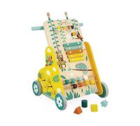 Janod - Carrito Multiactividades Tropik - Andador de Madera - Juguete Educativo 6 Actividades - Ruedas Silenciosas y Frenos - Certificado FSC - Pintura al Agua - A partir de 1 Año, J08269