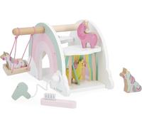 Janod Casa Tema Juguetes de Madera FSC-Incluye 6 Accesorios : 4 Unicornios, 1 secador de Pelo, 1 Cepillo, 1 Columpio, 1 tobogán-A Partir de 18 Meses-J08591 (JURATOYS J08591)