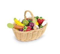 Janod - Cesta de 24 Frutas y Verduras - Cesta de La Compra de Imitación de Juguete - Ideal Para Jugar Al Mercadillo - A Partir de 3 Años, J05620