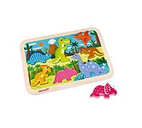 Janod - Chunly Puzzle - Puzle de Madera 7 piezas, Dinosaurios - Motricidad Fina y Concentración - Desde 18 Meses, J07054