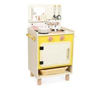 Janod Cocina Infantil de Madera-Equipada con Horno, Fregadero y 11 Accesorios Incluidos-Botones Rotativos con Sonido-A Partir de 2 años, J06641, Color Amarillo (JURATOYS