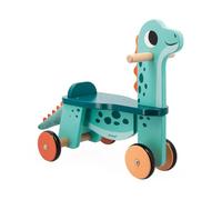 Janod - Correpasillos Bebé Dinosaurio Portosaurus - Asiento 21 cm - Cola Peluche Amovible - Juguete Estímulo Madera FSC - A Partir de 12 Meses, J05828