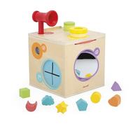 Janod Motricidad y Manipulación-Juego de Entrenamiento Caja sensorial-Cubo de actividades-12 Accesorios-Aprender Formas y Colores-A Partir de 18 Meses (JURATOYS J05307)