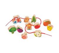 Janod - Cuentas para Enhebrar - Huerta - Juguete de Estímulo - 11 Cuentas de Madera Infantiles + 2 Cordones - Estimula la Destreza - Juguete de Madera FSC - A Partir de 24 Meses, J03313