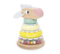 Janod - Empilable Balancín Oveja - Juguete de estimulación en Madera 2 en 1-9 Piezas para apilar - Juguete Educativo para la motricidad Fina - Pintura al Agua - A Partir de 12 Meses