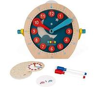 Janod - Essentiel - Aprender la Hora - Juego Educativo de Madera para Niños Pequeños - Aprender Los Números y Matemáticas - 22 Accesorios Incluidos - Pintura al Agua - A partir de 5 Años, J05076