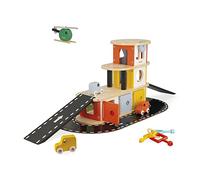 Janod - Garaje de Madera Bolid - Incluye 3 Coches y 1 Helicóptero - Caja de llaves - Imaginación y Motricidad - Certificado FSC - Pintura al Agua - A partir de 2 Años, J04636