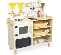 Janod - Gran Cocina Infantil de Madera - Equipada con 2 Hornos, Fregadero y 16 Accesorios Incluidos - Botones Sonoros Giratorios - Juguete de Imitación y Aprendizaje Temprano - A Partir de 2 años