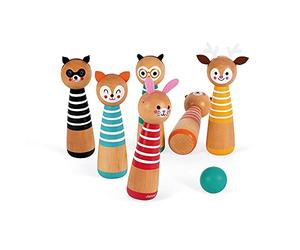 Janod - Happy Garden - Mi Primer Juego de Bolos, Juego de Exteriores para Niños, 6 Bolos y 2 Bolas en Madera - Desde Los 3 Años, J03200