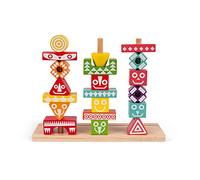 Janod - I Wood Edutotem - Juego Educativo con Piezas Apilables, Equilibrio, 52 Piezas, Pinturas de Base Acuosa, Certificado FSC - Desde Los 3 Años, J05331