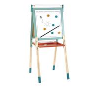 Janod Pizarra Caballete de Madera Doble Cara - Evolutiva, Altura Ajustable - Pizarra Blanca Magnética + Pizarra Tiza + Rollo de Papel - 23 Accesorios Incluidos - A Partir de 3 años, J09625