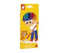 Janod-Janod-12 borrables-Lápices de Colores de Resina con Punta de Goma-Forma ergonómica-Mina Fina y Resistente-Dibujos y Colorear-A Partir de 3 años-J07414, Multicolor (JURATOYS J07414)