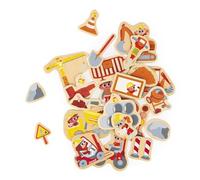 Janod-Janod-24 Imanes Tema Obra-Maquinaria de Construcción-Juguete de Madera-Ideal para Pizarra o Nevera-Juego Magnético Educativo para Manipular-A Partir de 2 Años, 37 cm x 4 cm (JURATOYS J09647)