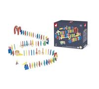 Janod - Juego de dominó - Creación de circuitos y recorridos de dominó - Pack Completo de 100 Piezas + Accesorios - A Partir de 3 años