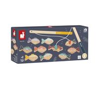 Janod - Juego de Pesca con caña de Madera - 2 cañas de Pescar + 10 Peces - 1 o 2 Jugadores - Juguete Educativo de Madera - A Partir de 2 años
