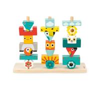 Janod - Juego Tótem Tropik - Juguete Infantil de Madera FSC - 52 Piezas de Apilar + 12 Modelos - Juego Educativo - A Partir De 3 Años, J08279