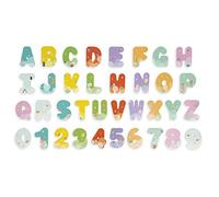 Janod - Letras y Números para el Baño - Juguete de Baño - 26 Letras y 10 Números de Espuma que flotan y se pegan - Juguete para Bebés Alfabeto y Dígitos - A partir de 2 Años, J04709