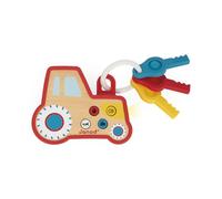 Janod - Llavero sonajero Interactivo para bebés Tractor - Efectos sonoros y Luminosos - Madera y Silicona - Sonajero para bebés con Sonido y Juguete de dentición - Pilas Incluidas - 18 Meses +