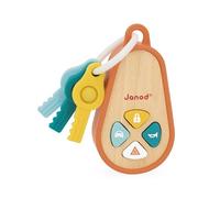 Janod - Llavero sonoro para bebés de Madera y Silicona con 4 Sonidos y 3 Llaves - Juguete sonajero con Llaves de Coche - Motricidad Fina - A Partir de 18 Meses