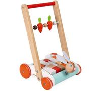 JANOD Madera Conejo Bloque Cart Empujar Walker 19 Piezas Nuevo en Caja 1+