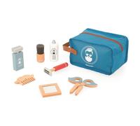 Janod - Maletín Barbero Infantil - 7 Accesorios de Madera + Neceser - Juego de Imitación e Imaginación - Juguete Madera - A Partir de 3 Años, J06552