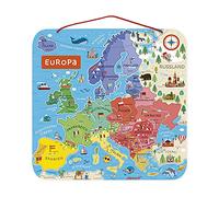 Janod - Mapa Europa Magnético de Madera - 40 imanes - Puzzle Educativo Geografí - Para colgar en la pared - Version Alemana - Desde 7 años, J05473