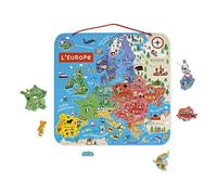 Janod - Mapa europeo magnético de madera - Recorrido por Europa en 40 imanes - Puzzle educativo con Ilustraciones para descubrir la geografía, para colgar en la pared - A Partir de 7 años, J05476